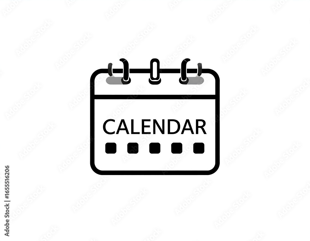 Fototapeta premium Simple black line art calendar icon with the word