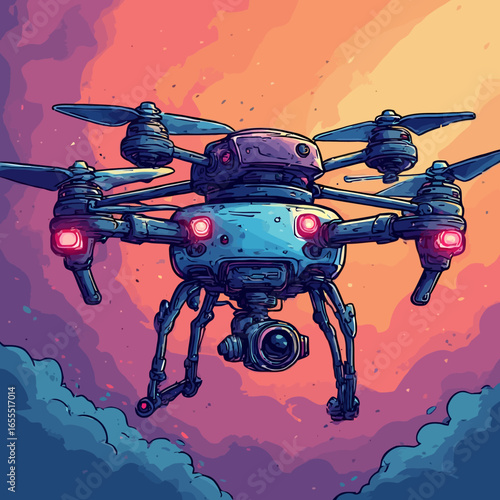 Cute Drone Illustration Design Very Cool