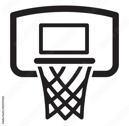 Black and white basketball hoop icon symbolizing sport and recreational activity