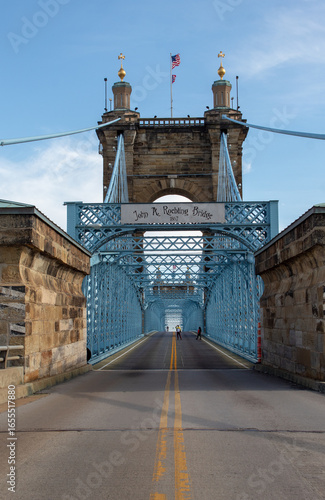 View of the road on the Roebling Suspension Bridge while closed for automobile traffic for repairs in April, 2019.