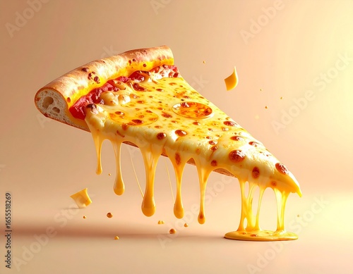 pizza with cheese melting, cartoon style