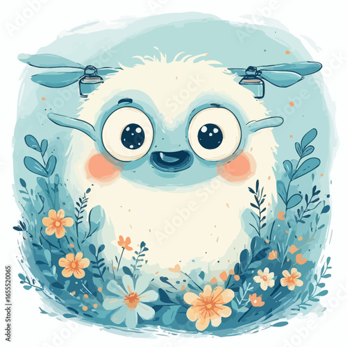 Cute Drone Illustration Design Very Cool