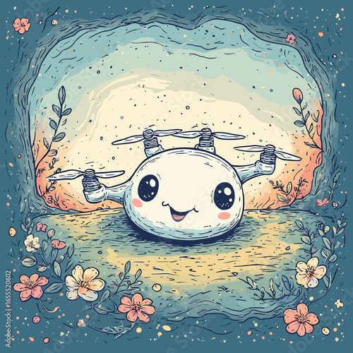 Cute Drone Illustration Design Very Cool