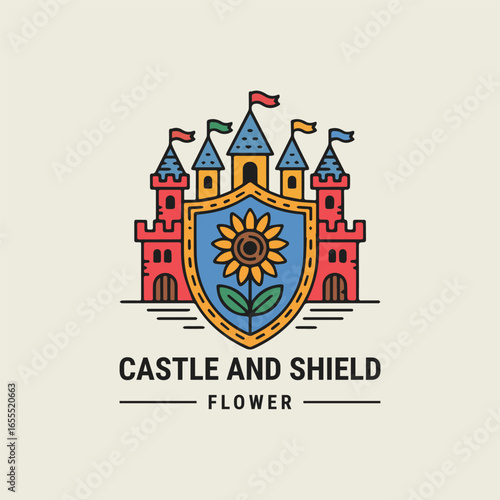 Castle and shield logo with vintage royal style, symbolizing strength, honor, and timeless protection.