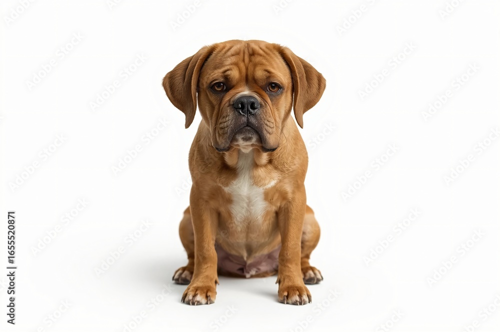 Fototapeta premium Studio Dog Portrait Brown, Sitting, Sad, White Background