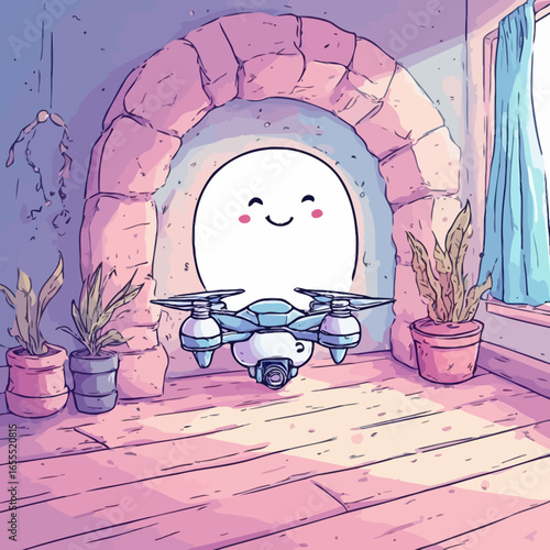 Cute Drone Illustration Design Very Cool