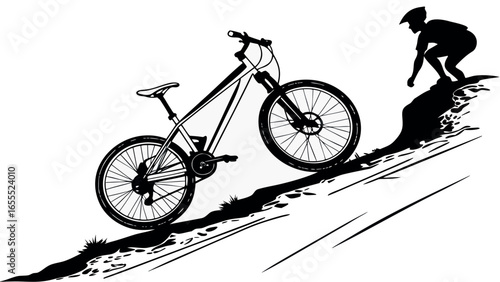 Mountain bike uphill climb with rider illustration
