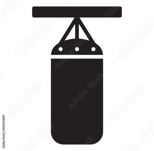 Black silhouette graphic of a punching bag for fitness training and boxing workouts