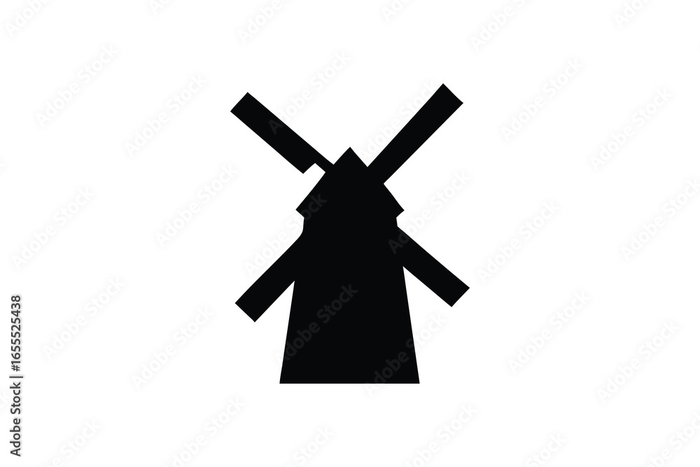 Obraz premium Silhouette of a traditional windmill isolated on white background