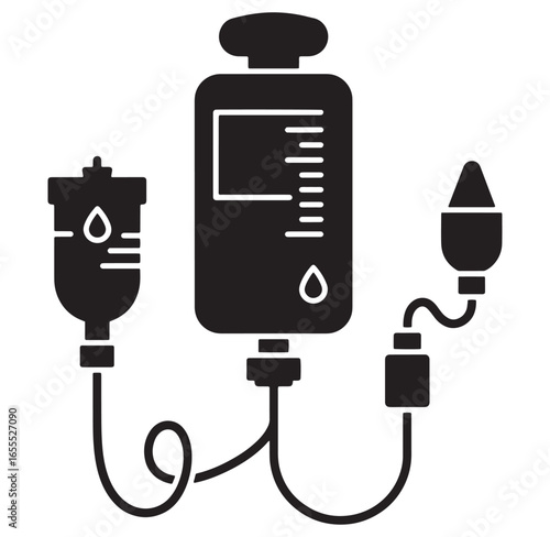 Black and white intravenous drip medical illustration depicting healthcare treatment and medicine