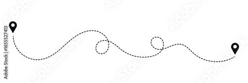 Location map path distance icon, one place to another location icon, pinpoint, map search, route, navigator icon isolated one transparent background, map pointer icon. Vector illustration EPS 10 .