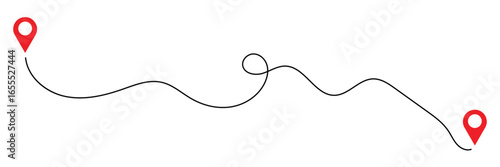 Location map path distance icon, one place to another location icon, pinpoint, map search, route, navigator icon isolated one transparent background, map pointer icon. Vector illustration EPS 10 .