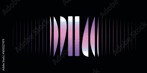 Print 3d rendering. Abstract minimalist geometric background featuring vertical metallic stripes. Fluted glass illustrations