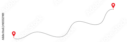 Location map path distance icon, one place to another location icon, pinpoint, map search, route, navigator icon isolated one transparent background, map pointer icon. Vector illustration EPS 10 .