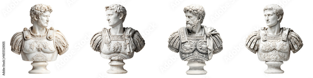 Obraz premium Marble Busts of Roman Emperors Isolated on White Background