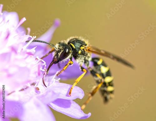 Close-up of wasp on purple flower
