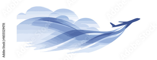 Airplane flying through clouds illustration