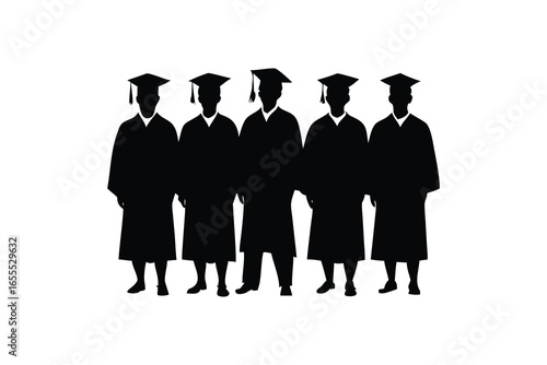 Group of graduates in silhouette isolated on white background