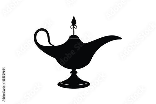 Antique oil lamp silhouette isolated on white background