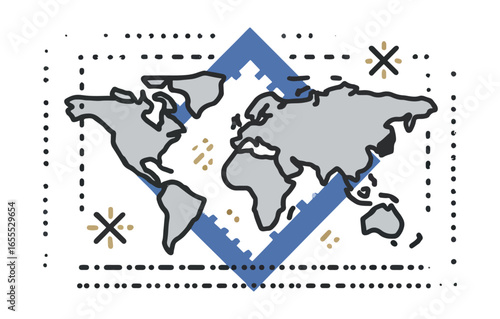 World map graphic design illustration