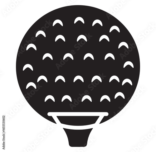Simple black and white illustration of a golf ball on a golf tee prepared for play