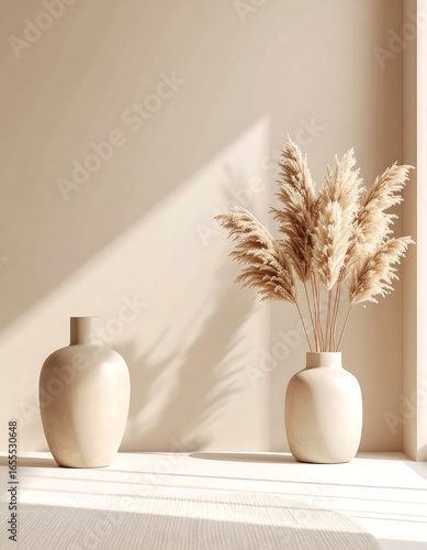 Elegant Pampas Grass Arrangement in Ceramic Vases.