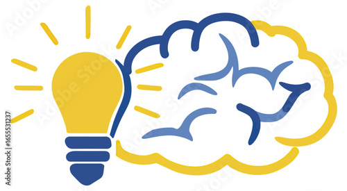 Idea generation illustration with lightbulb and brain