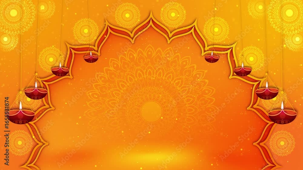 Diwali greeting motion design with burning diya lamps. Diwali is the Hindu festival of lights, celebrated in India. Deepavali. Happy festival of lights colorful template design decorative diya lamp.