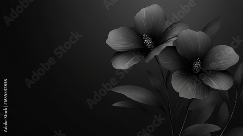 Elegant Black and White Floral Design with Hibiscus Blossom Details