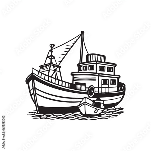 Black and White Boat and Ship Drawing Vector