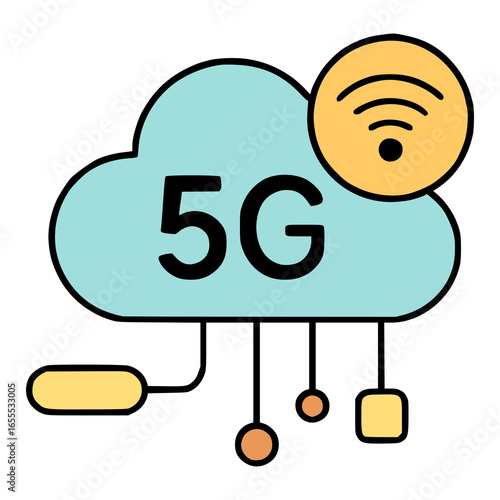 5G cloud technology flat color vector illustration template design