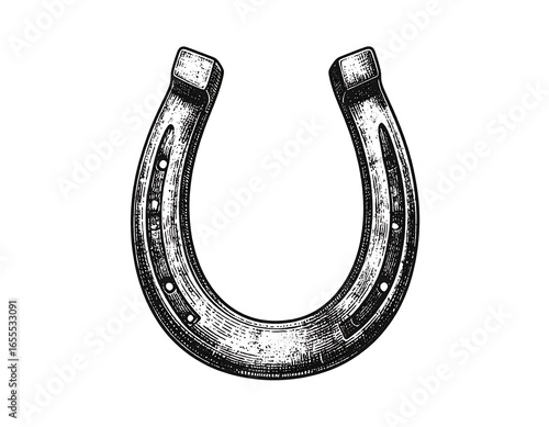 Detailed hand-drawn illustration of a horseshoe