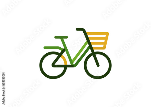 Green bicycle with basket illustration