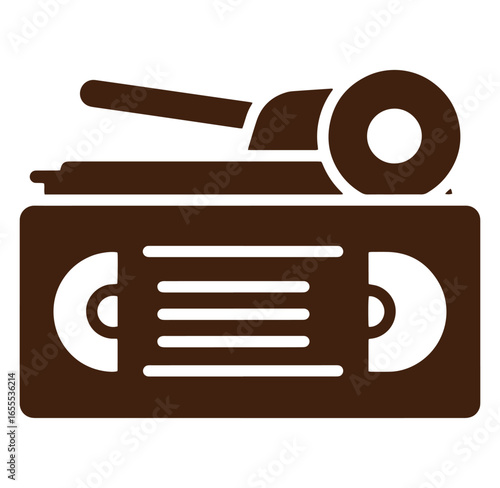 Vector illustration of a classic vhs videocassette and player depicting retro technology