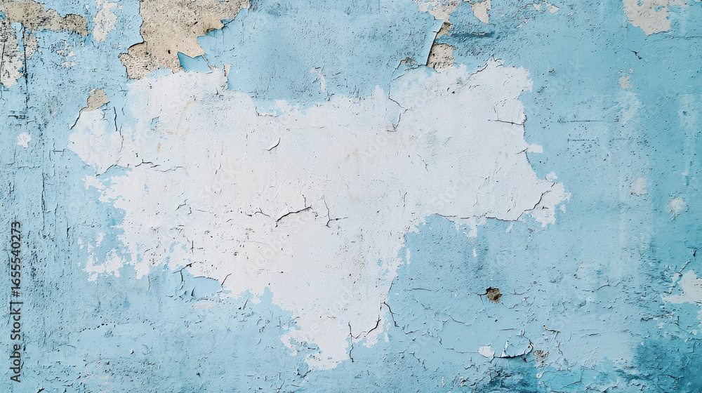 Fototapeta premium A Clear white background wall painted in light blue, with lots of deep shadows creating a moody atmosphere. 