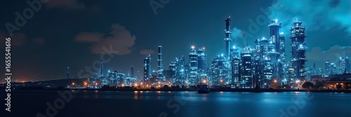 Wallpaper Mural Industrial cityscape at night illuminated by glowing blue lights. Torontodigital.ca