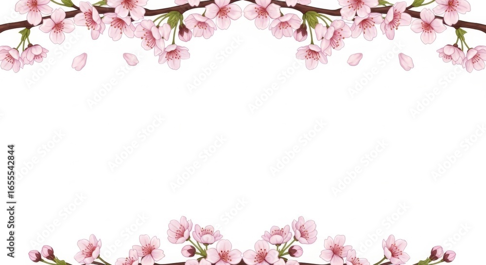 Obraz premium Cherry blossom branches frame on white background