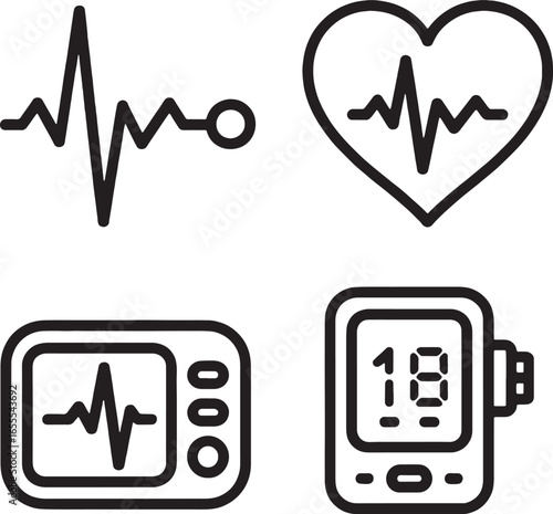 Medical Heartbeat EKG Monitor Blood Pressure Icons vector illustration