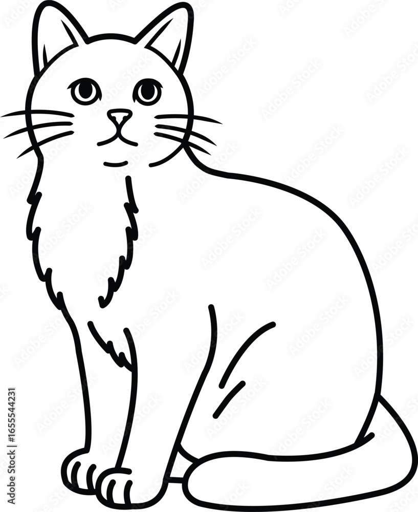 Obraz premium Black and White Cartoon Illustration of Cute Cat 