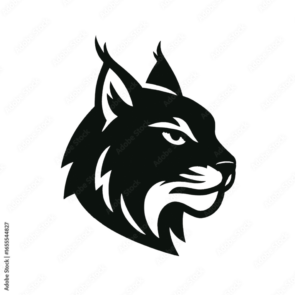 Obraz premium Black and white profile view of a lynx head, stylized graphic design.