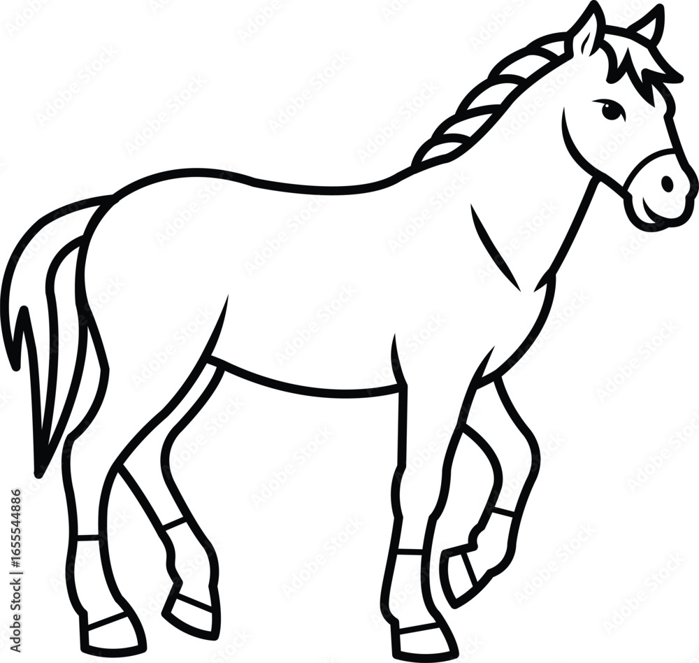 Fototapeta premium Black and White Cartoon Illustration of Horse 