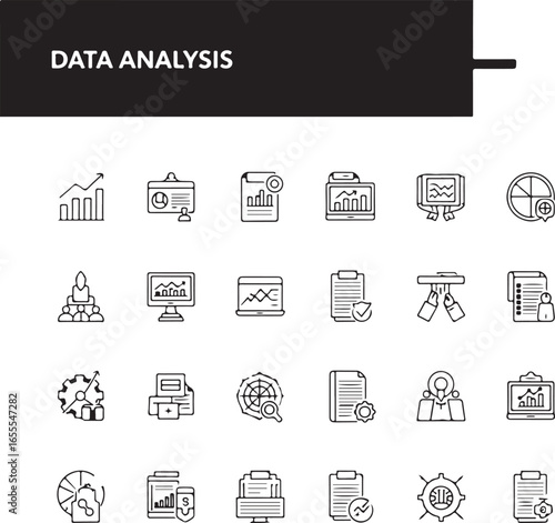 Visualizing data insights a collection of icons representing data analysis business intelligence and financial reporting tools for digital presentations and reports
