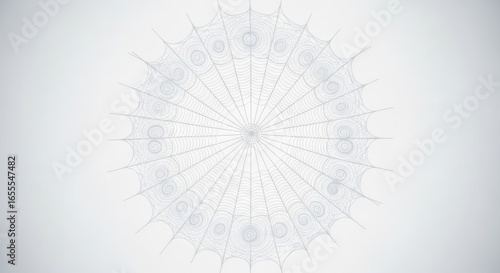 Intricate web pattern with radial symmetry, delicate lines, and spiral details on a clean