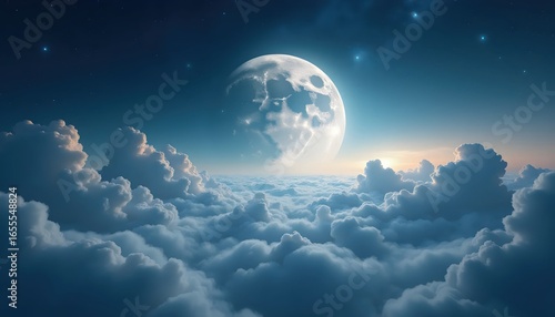 Cosmic Dream Moon Shining Over a Sky of Clouds