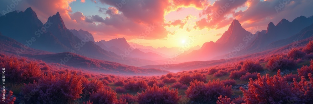 Fototapeta premium A breathtaking view of a valley at sunset.