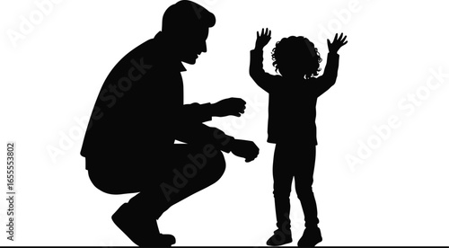 Silhouette of father and child interaction, parenting moment, love, care, emotional bonding, family time, fatherhood concept, happy childhood experience