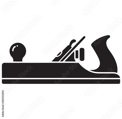 Black and white woodworking hand plane icon perfect for carpentry and construction designs