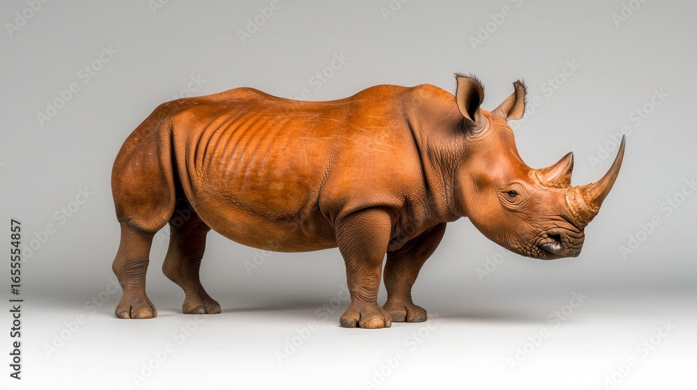 Obraz premium Realistic 3D Render of a Standing Rhinoceros with Detailed Skin Texture and Musculature