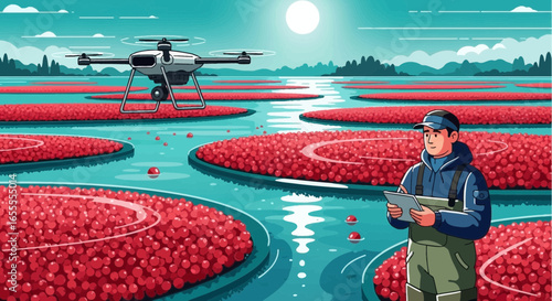 Technological Cranberry Farming: An innovative blend of agriculture and automation in full color