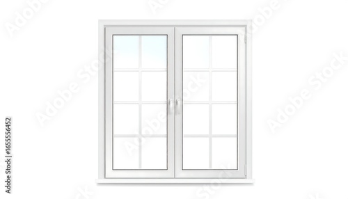 White double-hung window with multiple panes  isolated on white background